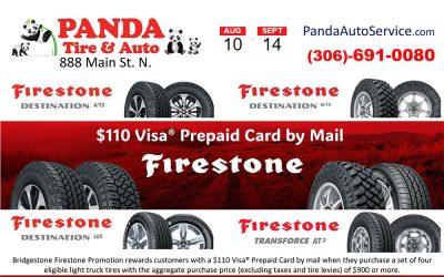 Get $110 Visa® Prepaid Card with Your Purchase of Firestone Tires at Panda Tire and Auto!